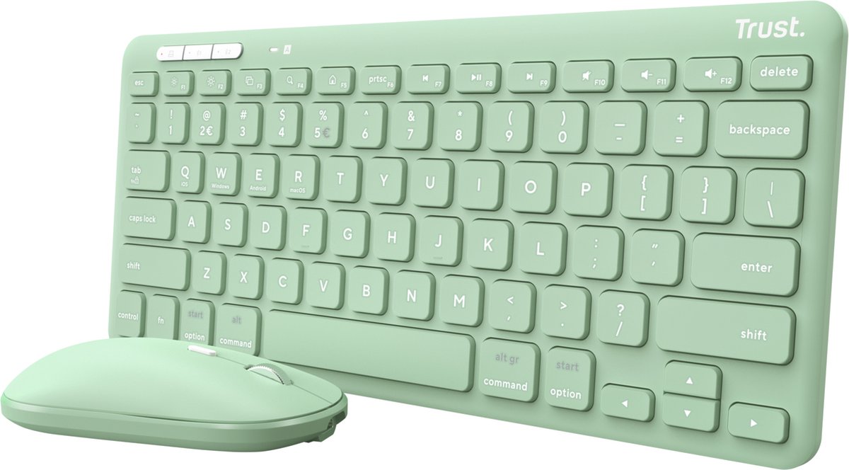 Trust Lyra - Draadloos Toetsenbord en Muis - Multi connect - Qwerty US - Groen