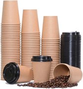 Tasse à café en carton 8oz 240ml marron + couvercles - 100 pièces - gobelets en papier jetables - gobelets à boisson - respectueux de l'environnement