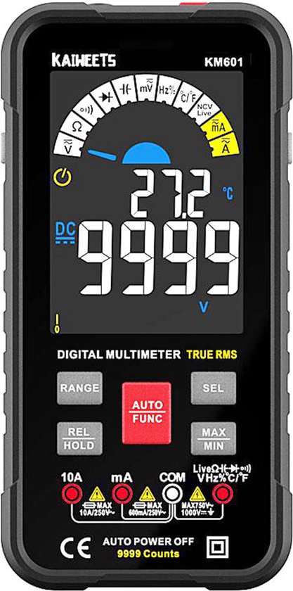 Foto: Kaiweets km601 digitale multimeter 10000 counts true rms meter smart mode handmatige modus led bliksemaansluitingen automatische vergrendeling