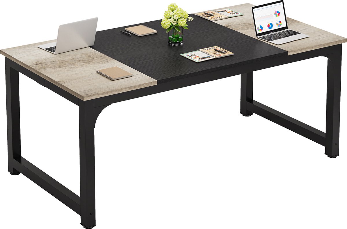 TRIBESIGNS Keukentafel - Eettafel - 180 X 80 X 75 cm - Eetkamertafel Voor 6-8 Personen - met Stevige Metalen Poten - Industrieel Design - Vintage - Vintage Grijs