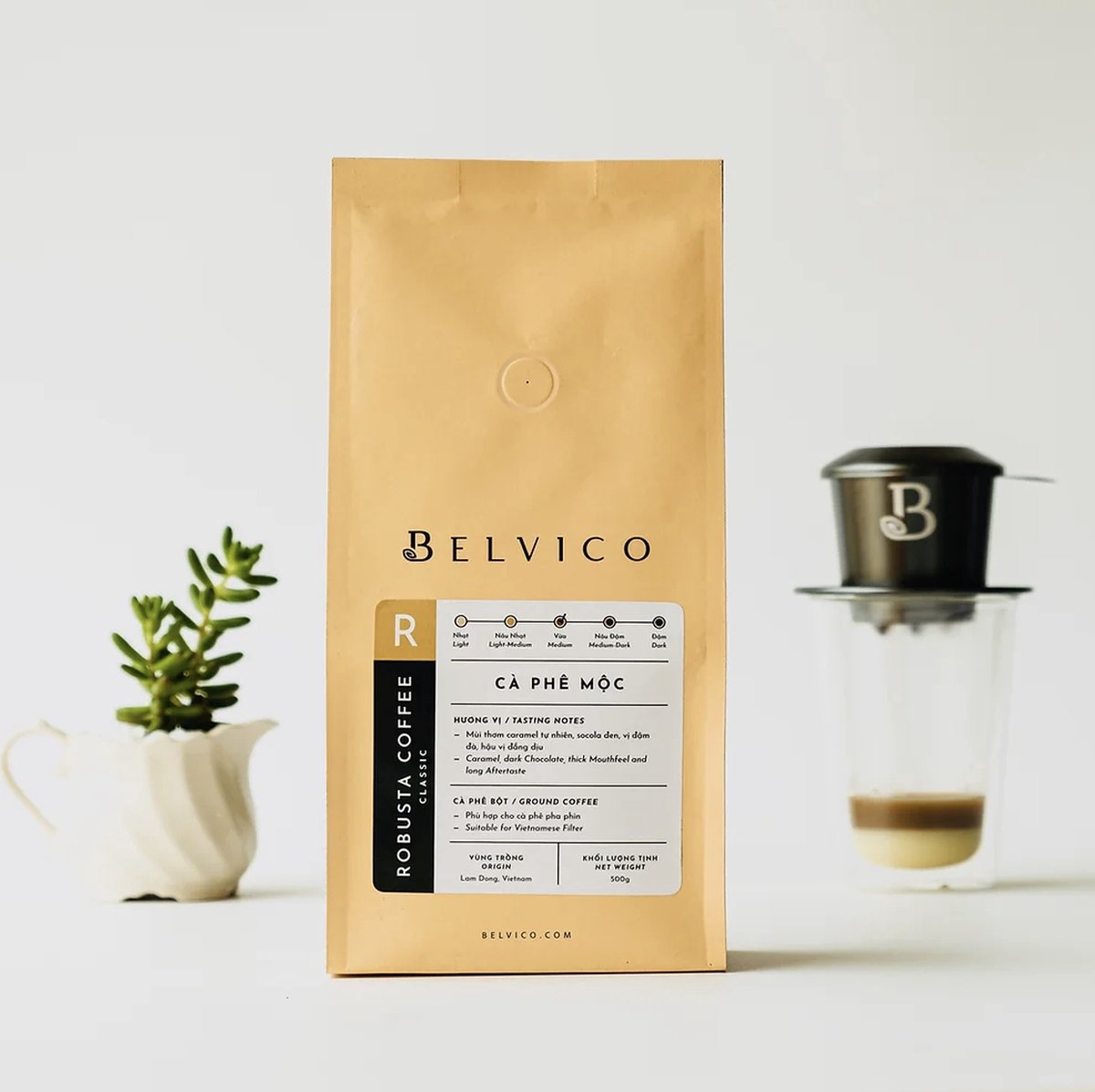 Belvico - Vietnamese koffie - Robusta Classic bonen 250gr - Authentieke Vietnamese koffie