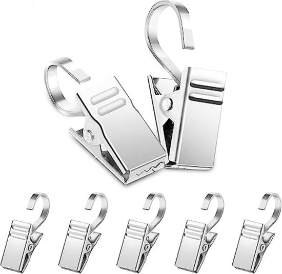 Fixation Rideau Métal Argent 100 Crochets Rideau Métal Argent - Pour Rideaux à Ruban Froncé - Douche/Fenêtre/Porte Binario Per Tende