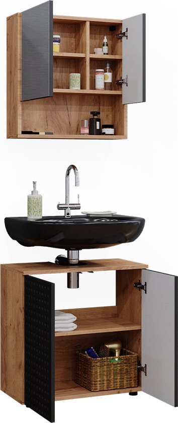 Meuble de rangement de salle de bain Irma, Anthracite, 60 x 81 cm, Vicco