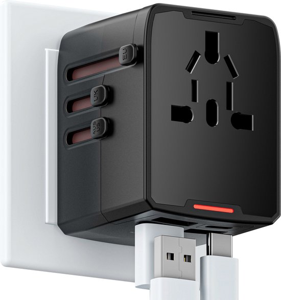 Foto: Noverna universele wereldstekker reisstekker usb c usb a internationale reisadapter voor 200 landen amerika usa engeland uk australi azi afrika zuid amerika thailand zwart