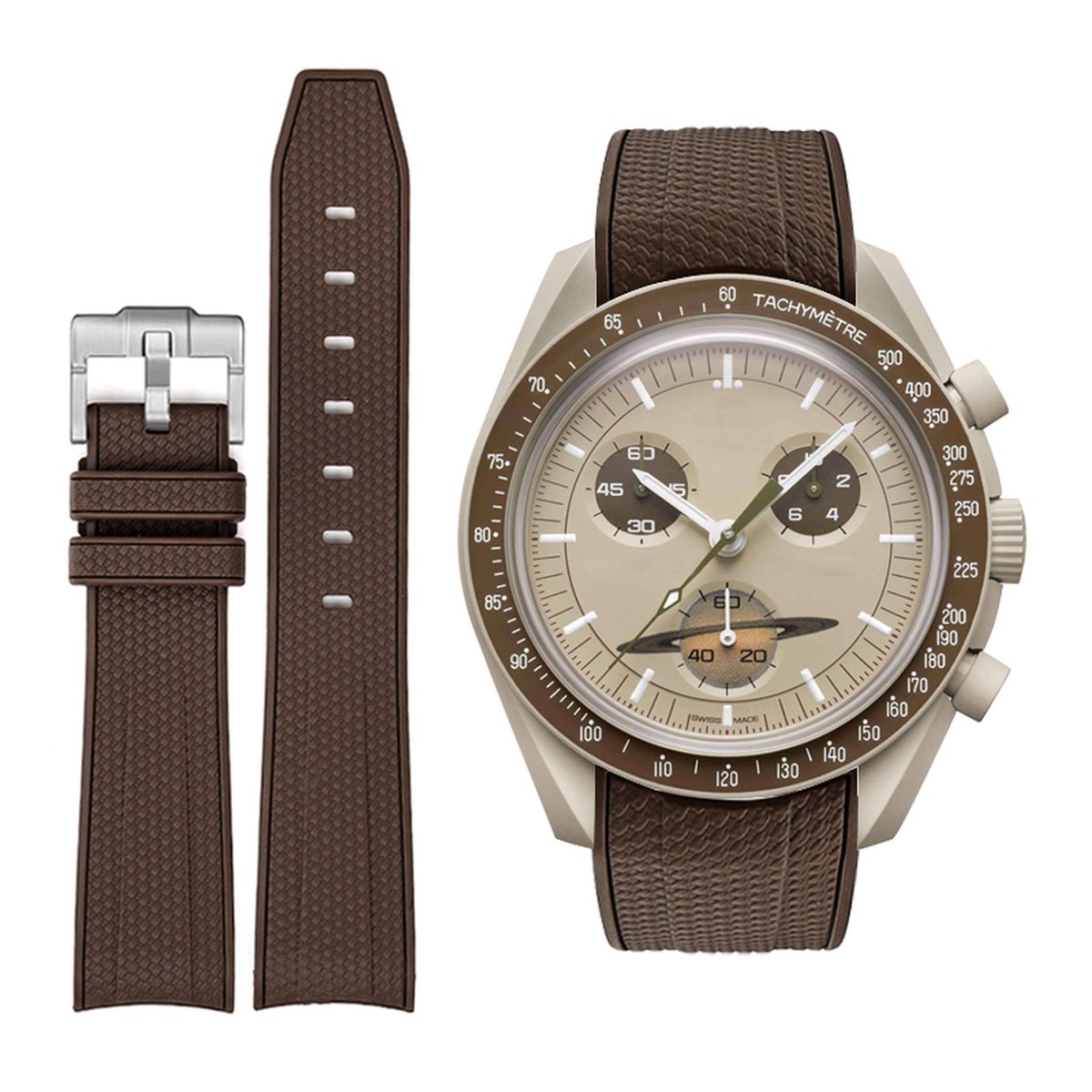 MoonSwatch - Omega - Swatch - Rolex - SEIKO - Speedmaster - Rubberen horlogeband met perfecte pasvorm - 20mm - Donker Bruin