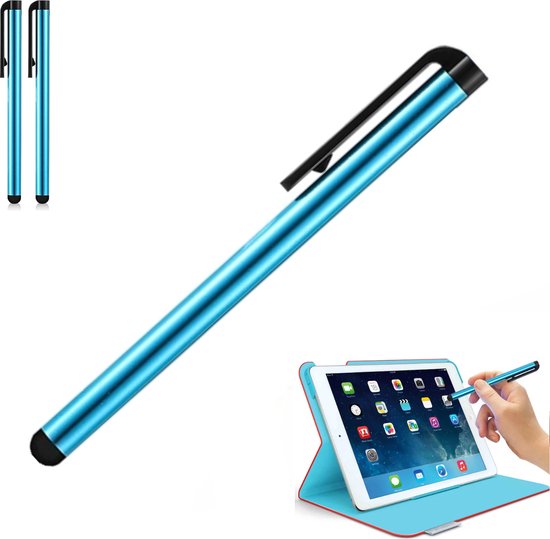 ADEL Touchscreen Stylus Pen met Houder - 2 Stuks - Tablet en Smartphone - Universeel - Geschikt voor iPad, iPhone, LG, Huawei, HTC, Motorola, Google Pixel, Samsung, Honor, Lenovo en Xiaomi - Blauw