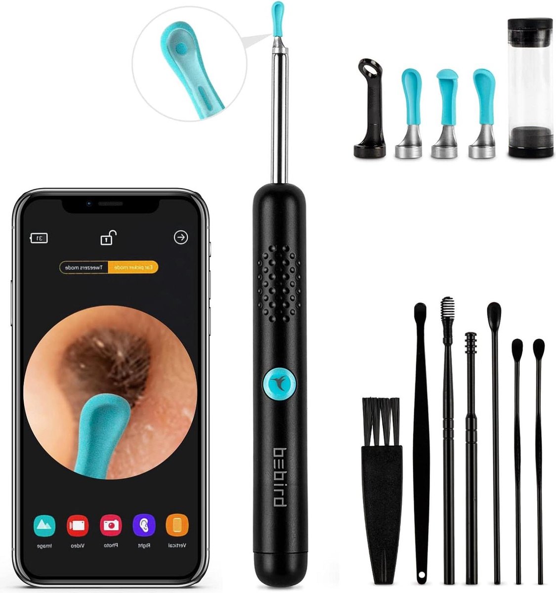 Camera voor het verwijderen van oorsmeer - R1 verbeterde oorreiniger - Draadloze otoscoop met 1080P HD waterdichte oorcamera kit - iPhone en Android oorsmeer verwijderen