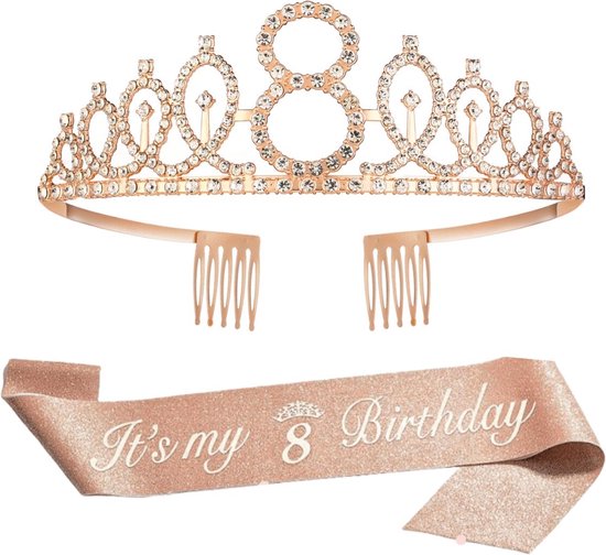 Ensemble d'anniversaire Joya Party® | Couronne et ceinture | Anniversaire | Fête d'anniversaire | Décorations de fête pour enfants | Âge 8 ans