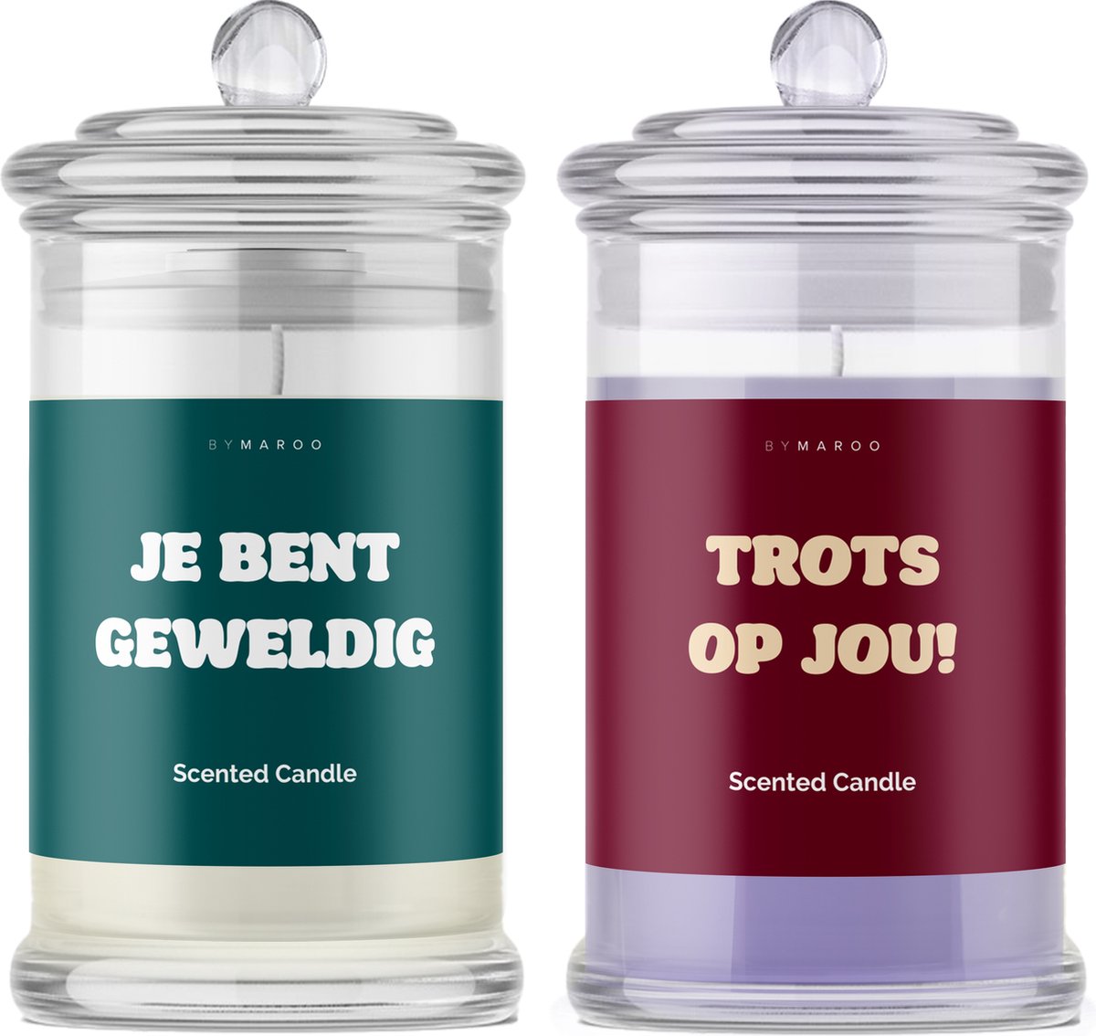 Kaarsen geschenkset - Trots op Jou Je Bent Geweldig - Cotton & Lavendel Geurkaarsen in Glas met Tekst - Verjaardag Cadeau Vrouw, Man, Vriendin, Vader, Moeder - Geschenkset - Happy Birthday - Geslaagd - Cadeautje voor Haar Hem Volwassenen