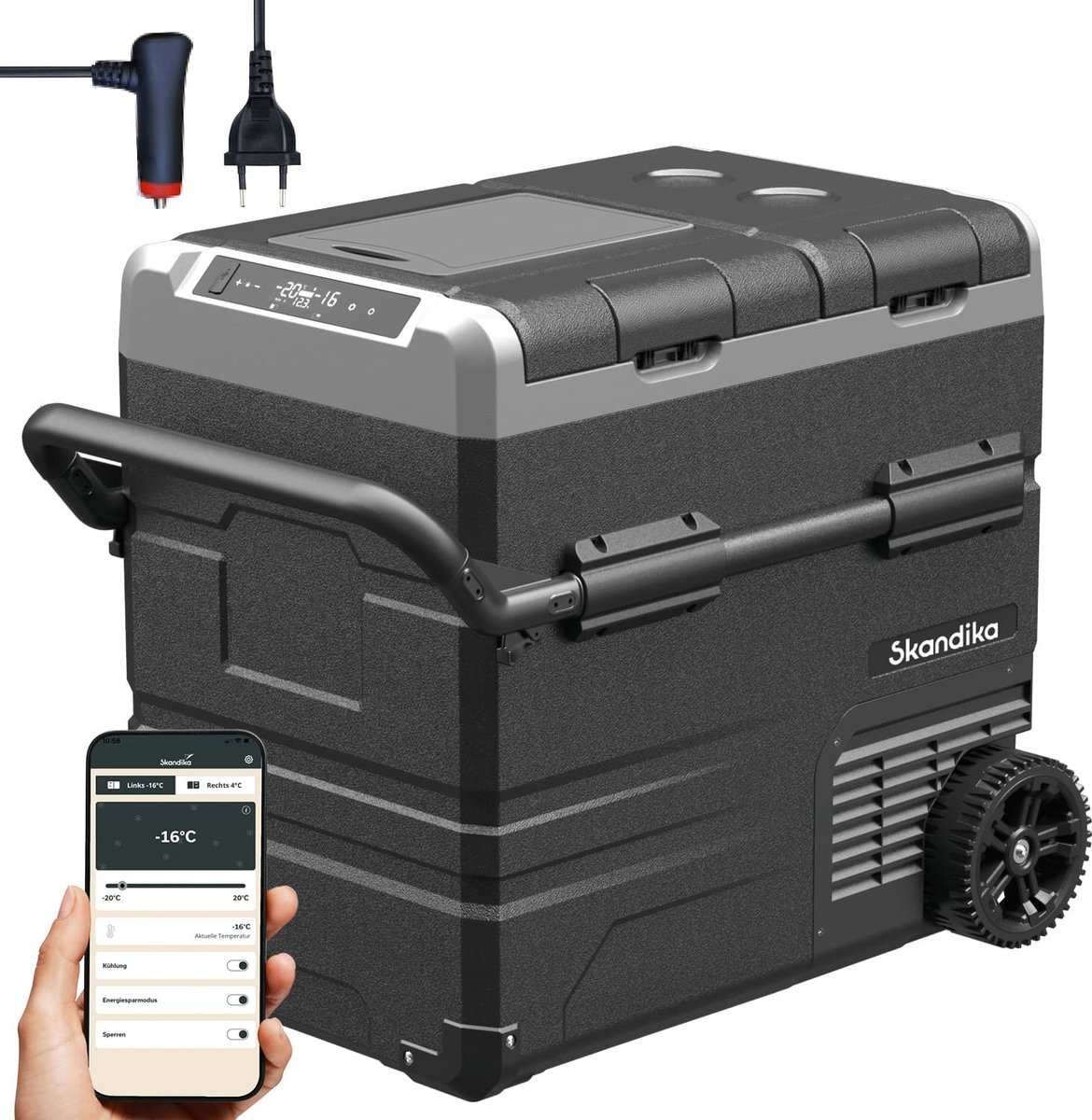 Skandika koelbox Routa 55 L - Koelbox +20 ° tot -20 °C | App-bediening, 2-zone compressor, auto-koelkast met 2 vakken, stil, eco-modus | Camping koelkast voor auto, vrachtwagen, bus, camper