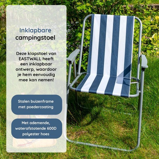 EASTWALL Opvouwbare Kampeerstoel - 2 stuks - Multifunctionele Vouwstoel - Campingstoel met Bekerhouder - Tuinstoel Inklapbaar - Klapstoel -Strandstoel - Visstoel - Blauw/wit van EASTWALL — afbeelding 5