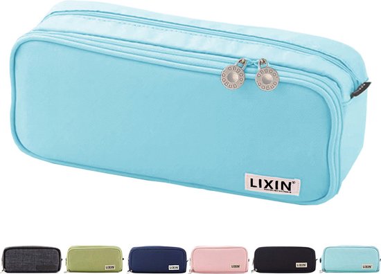 LIXIN Macaron Etui - Opgewaardeerd Groot - Blauw - Pennenzak voor jongens en meisjes - Canvas - Linnen - Etui voor kinderen en volwassenen - School - Terug naar school - Back to school - Leuke telescopishe pennenhouder - Leuk etui - Gift - Cadeau