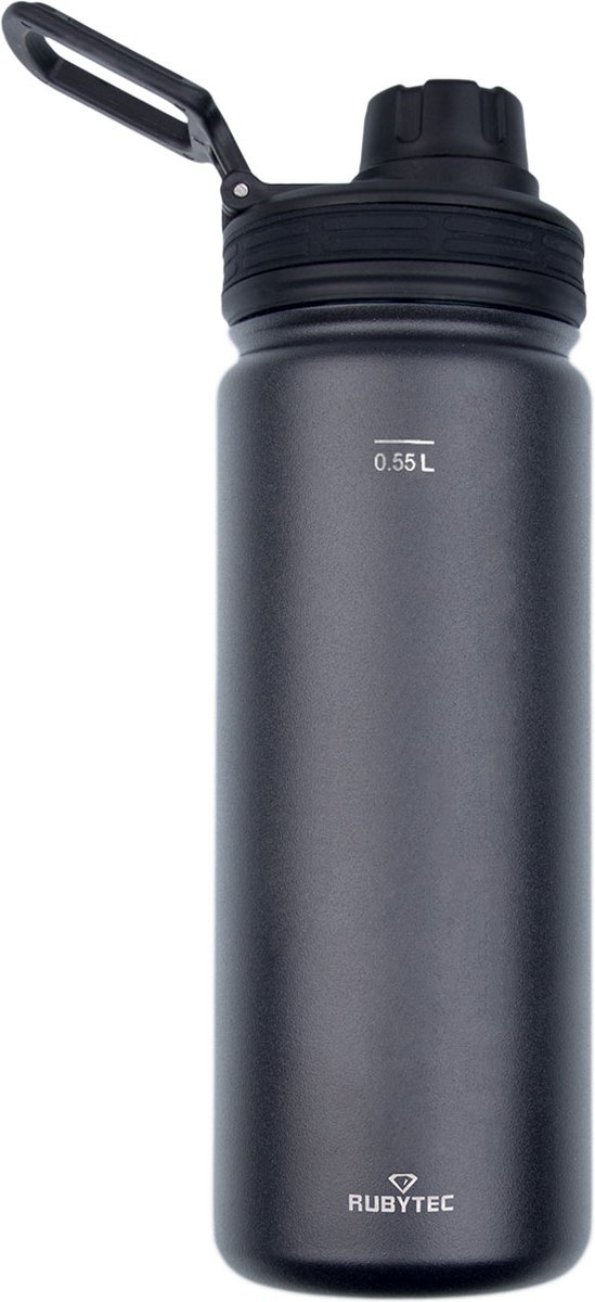Rubytec Shira Drinkfles - 550 ml - Thermosbeker - RVS Waterfles - Handige Drinktuit - Lekvrije Drinkdop - Urenlang Koud en Warm Drinken - Lekvrij - BPA-vrij - Zwart