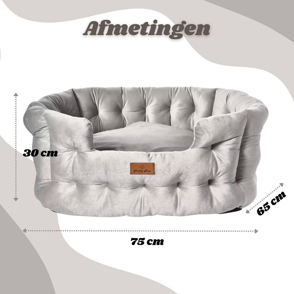 Fluffy Paw - Groot Luxe Hondenbed - Wasbaar - Hondenkussen - Gewatteerd Hondenmand - Hondensofa - Kattenbed - Hondenmanden - 75 x 65 cm - velvet grijs thumbnail 4