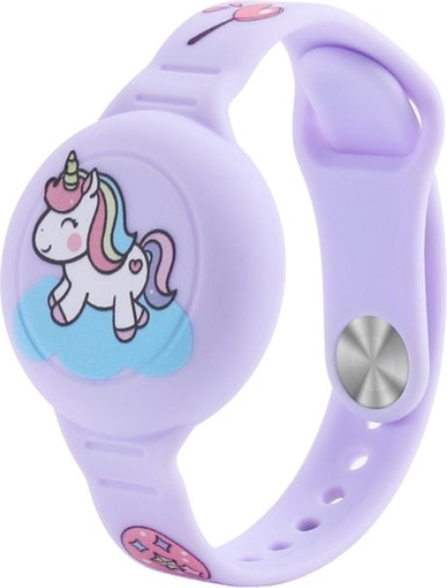 Premium Siliconen Armband met Unicorn geschikt voor Apple AirTag voor Kinderen LILA | AirTag-sleutelhanger Hoesje Kind | Polsband GPS Horloge Kind | Tracker Houder Armband | Trackers Band | Peuter | AirTag Polsband Armband | Polsband GPS