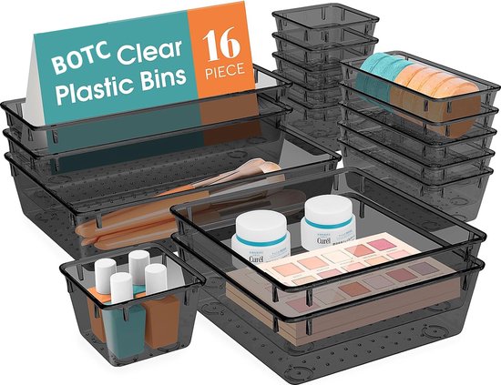 Organisateur de tiroir BOTC - Plateaux organisateurs - 16 pièces - Organisateurs de Cuisine - Maquillage - Outils - Rangement pour sièges-auto - Zwart