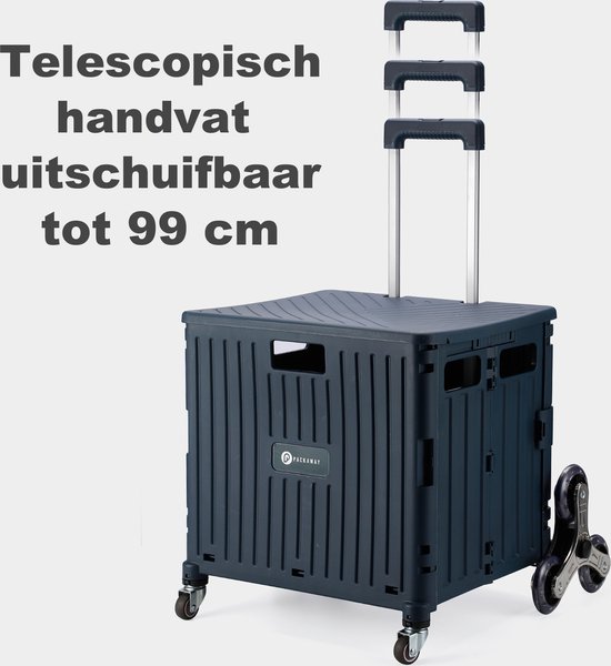 Packaway XL Opvouwbare Boodschappentrolley Met Wielen Boodschappenkrat Opbergbox Boodschappenwagen Vouwkrat 50 Liter Blauw