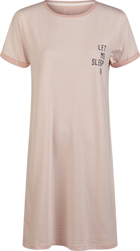 By Louise Essential Dames Nachthemd Korte Mouw Gestreept Roze - Maat XL