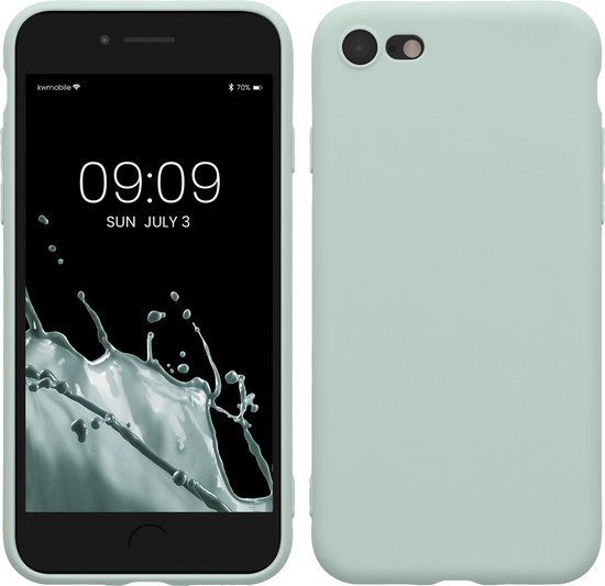 Lichtgroen telefoonhoesje van silicone, voorkant en achterkant.
