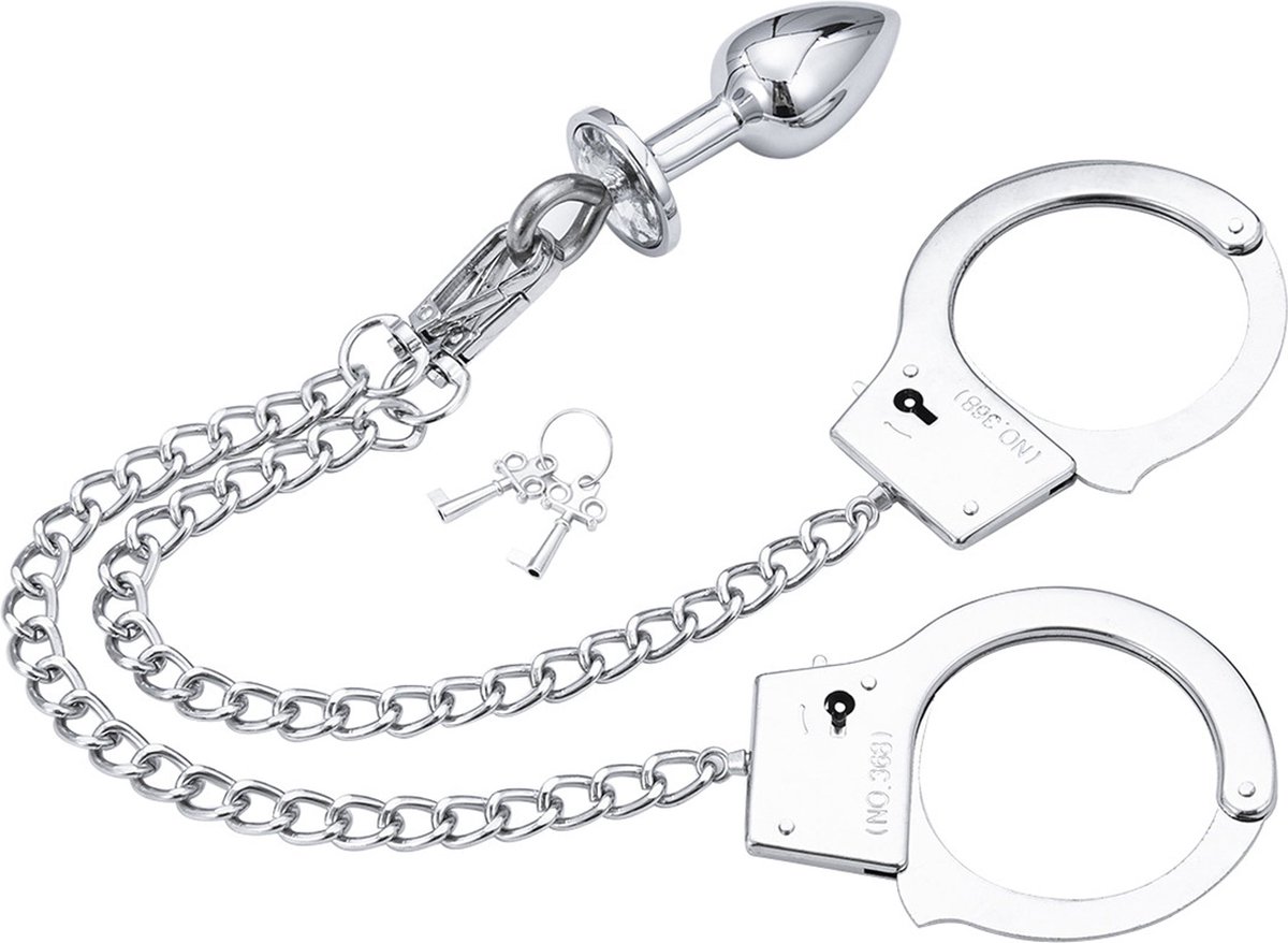 Fixxx - Anaal Plug met Ketting en Handboeien Eraan Vast - RVS