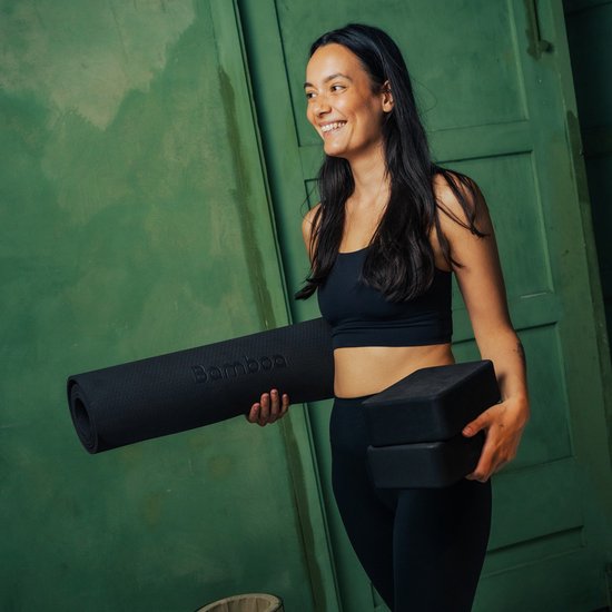 Bamboa Yogamat Zwart | 6mm | Anti-Slip | Optimale Grip | Sterke Yoga mat | Makkelijk schoon te houden van Bamboa — afbeelding 3