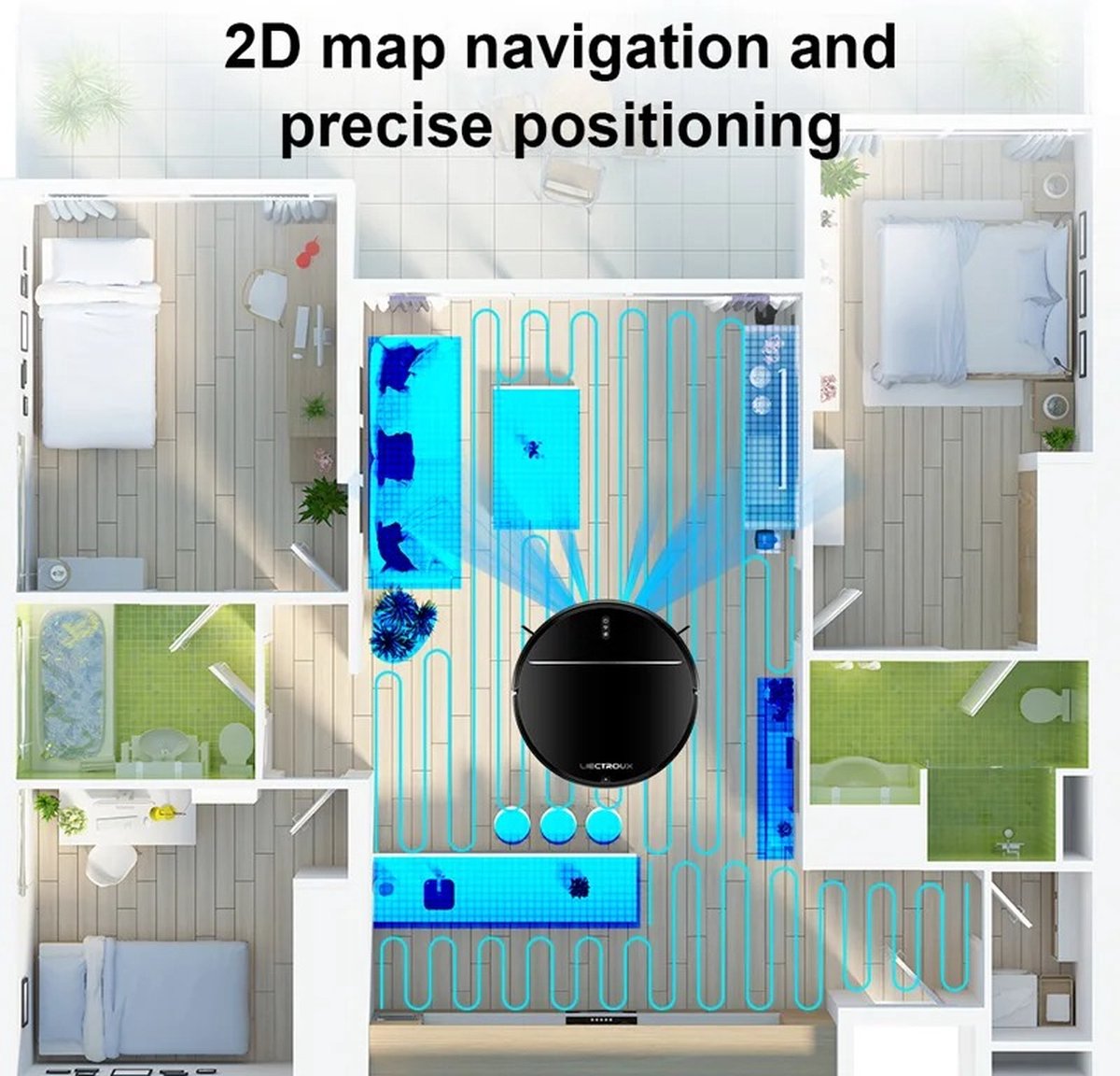 Afbeelding 2 van LIECTROUX® Model M7S PRO Robot Stofzuiger, Droog en Nat Dweilen Combo, Smart Mapping, WiFi App, 4KPa Zuigkracht, Borstelloze Motor, Werkt met Alexa en Google Assistant, Ideaal voor Huisdierhaar, Tapijt, Harde Vloer