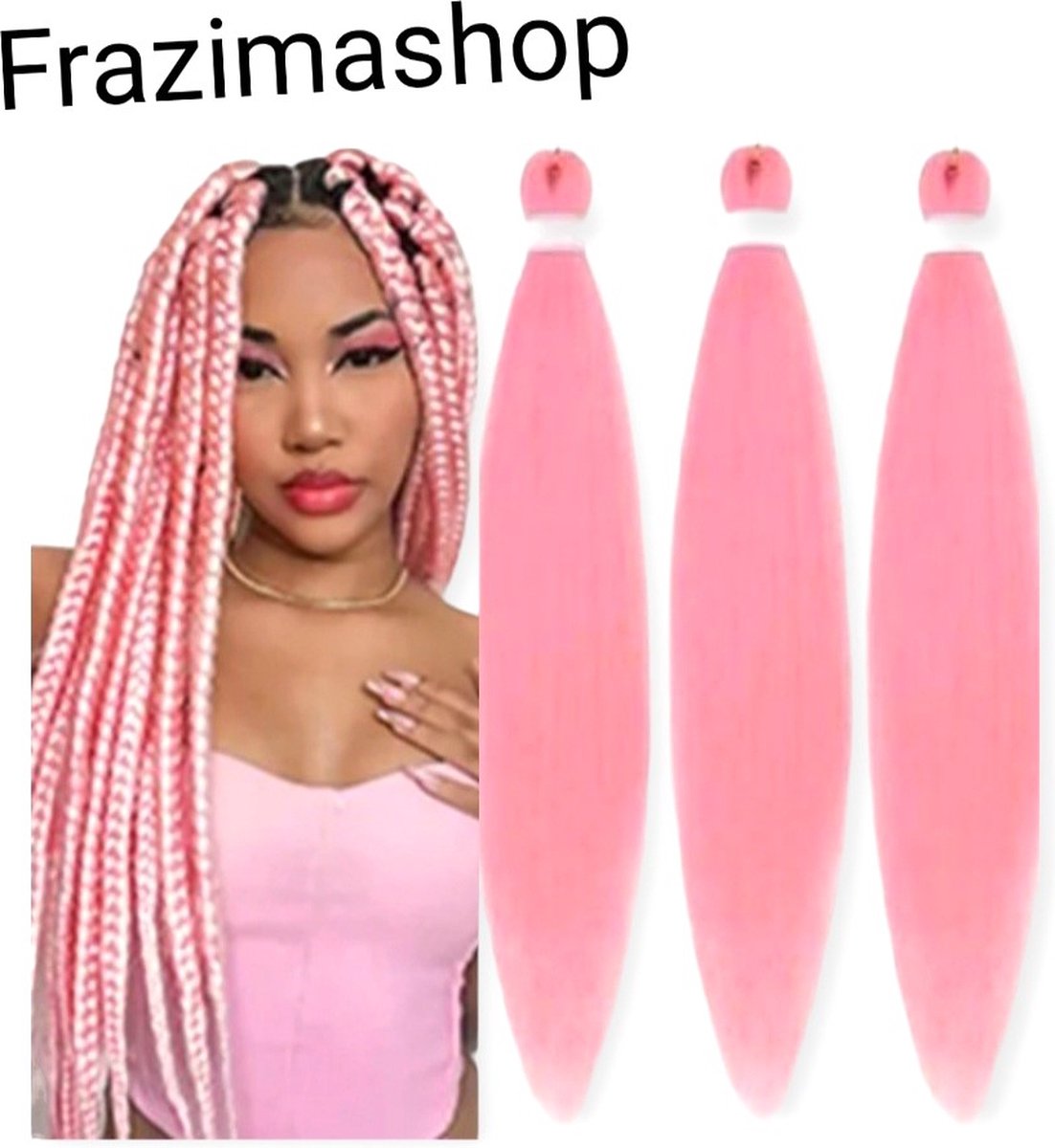Frazimashop- Vlechthaar 3 Stuks - Haar Extensions - 26 inch 65 cm Hairextensions - Braids Hair - Roze- Zomer kleur-