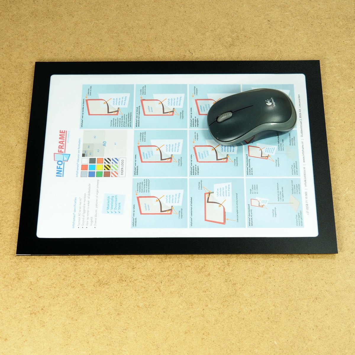 INFOFRAME - Countermat A3 - Muismat - Magnetische wissellijst - Fotomat - Anti slip - Zwart