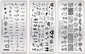 Born Pretty - Stempelplaat - 3 Stuks - Nagel stempelplaat - Nagel stempel sjablonen - Nail stamping plate - Stamping plate - Stamping plate for nail polish - Stempelplaat nagels - Stempelplaten nailart - Nail art stempelplaat