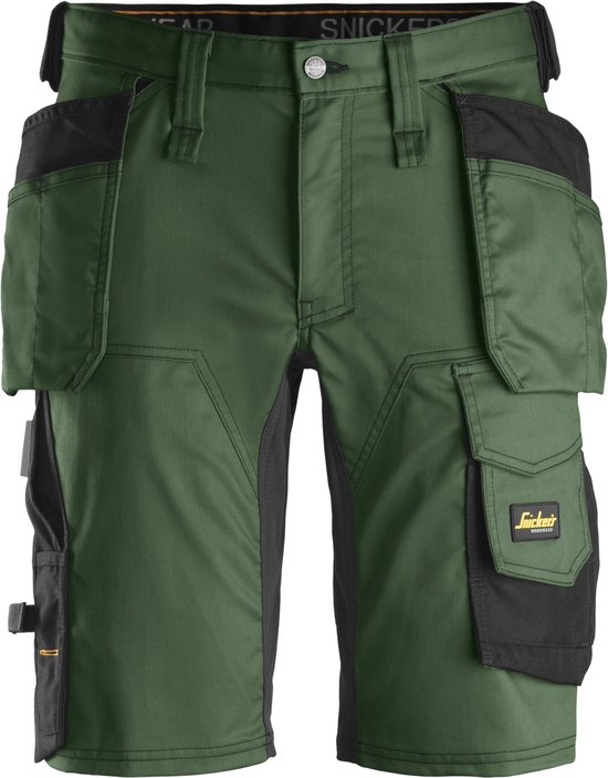 Foto: Snickers 6141 allroundwork stretch korte broek met holsterzakken bosgroen zwart 50