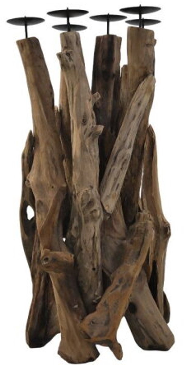 Kaarsenhouder staand 6 plateau - 35x35x65 - Naturel/zwart - Drijfhout/metaal
