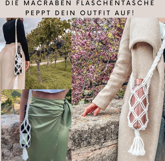 Vintage Boho Macramé Fles Zak - Sleutelhanger Decoratie voor Strand en Festivals met Thermosbekerhouder. bottle bag van Vintage — afbeelding 2