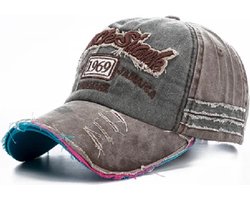 Baseball Cap RockShank Jamaica – eCarla – Coffee/Green - Denim Pet met scheureffect