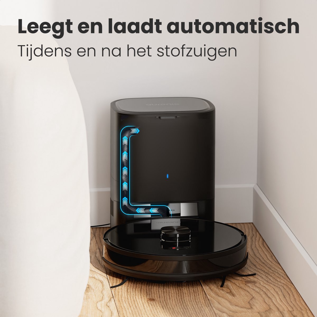 Afbeelding 3 van Auronic Robotstofzuiger - Met Dweilfunctie - WiFi en App - Laadstation - Huisdieren - Dweilrobot - Laser Navigatie - Automatisch Leegstation - Zwart
