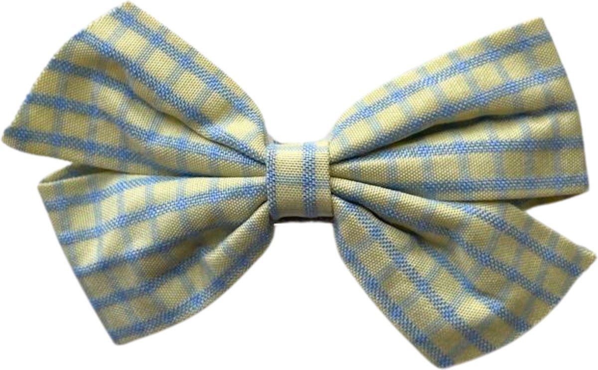 Haarclip - Haarstrik - Haarspeld - Licht Geel - Strik met Blauwe Ruit - Meisje - Kind - 1 stuk