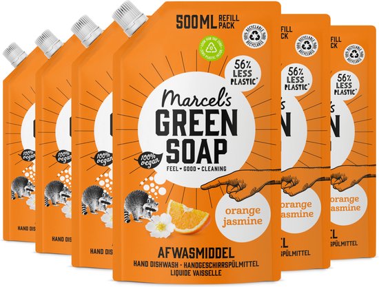 Foto: Marcel s green soap afwasmiddel navulling sinaasappel jasmijn 6 x 500 ml