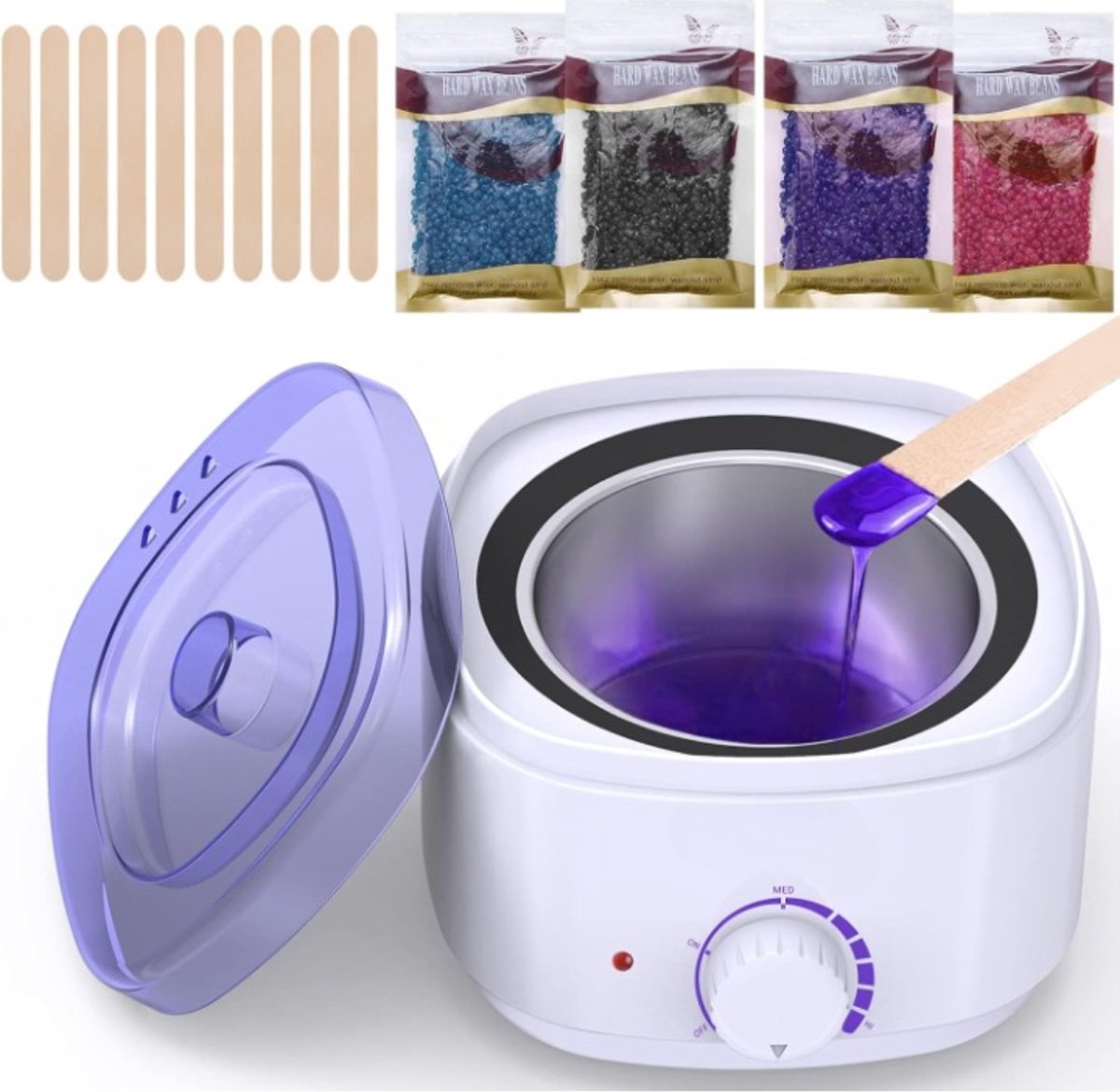Wax Apparaat Incl. 10 Houten Spatels & 4x 50g Waxbonen 500ml Hars Ontharing Ontharen Waxapparaat Set Waxbeans Wit