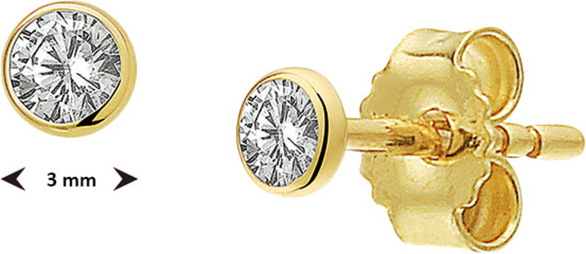 Sparkle14 Oorknoppen Zirkonia 3 mm - Goud