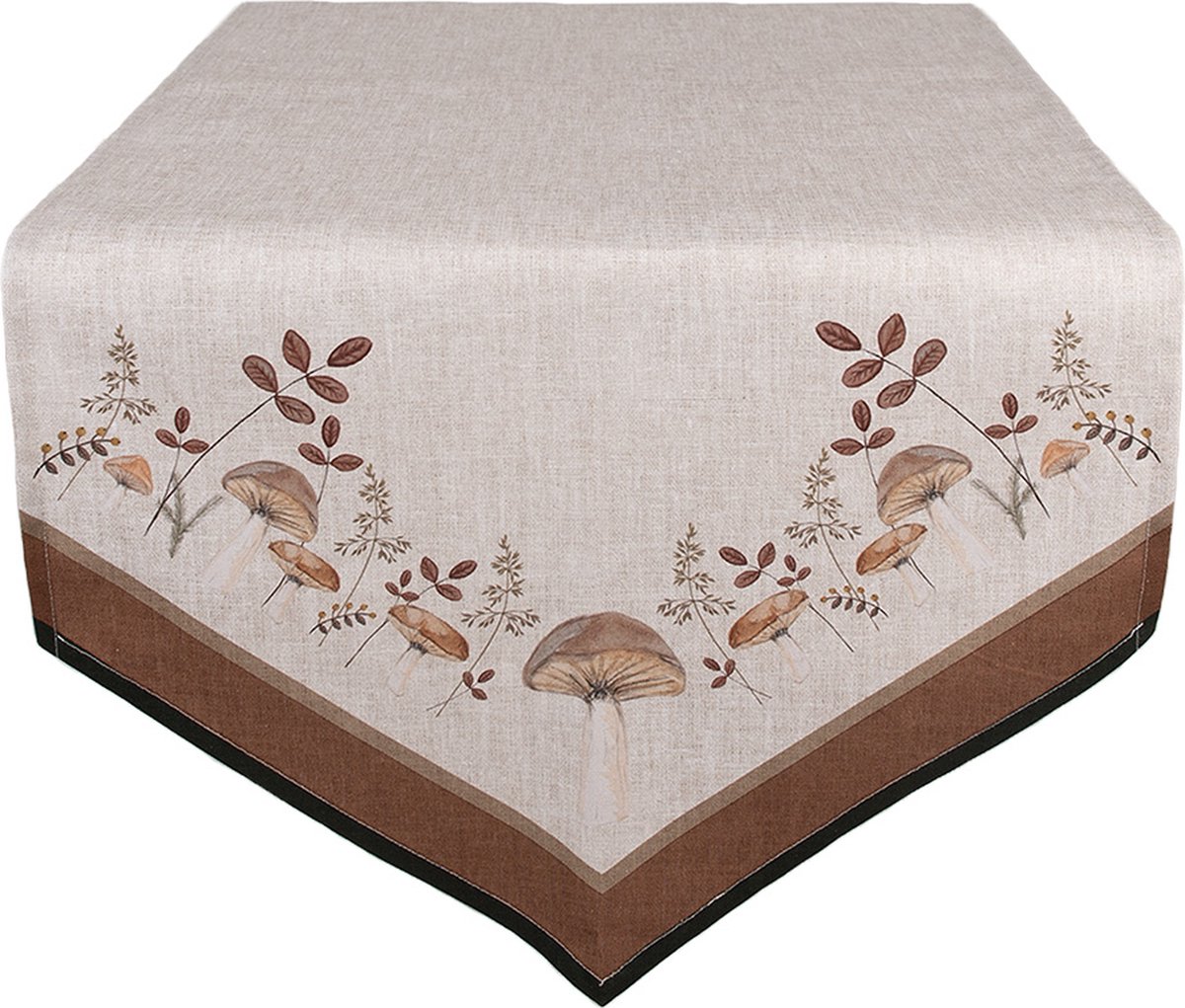 Clayre & Eef Tafelloper Overig 50x160 cm Beige Katoen Paddenstoelen Herfst decoratie