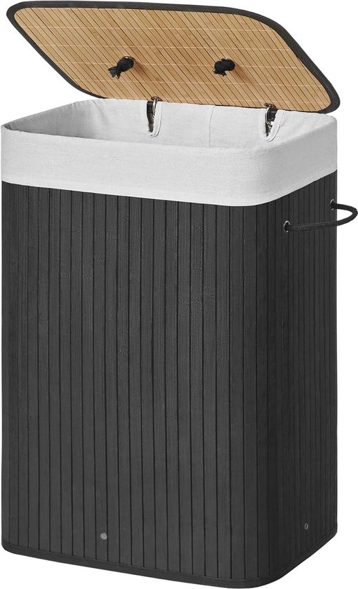 PANA®ECO bamboe wasmand met deksel (72 L) • Wasbox met uitneembare waszak • Opvouwbare wasverzamelaar • Badkamer waskist • 100% bamboe • Kleur: grijs (40x30x60 cm