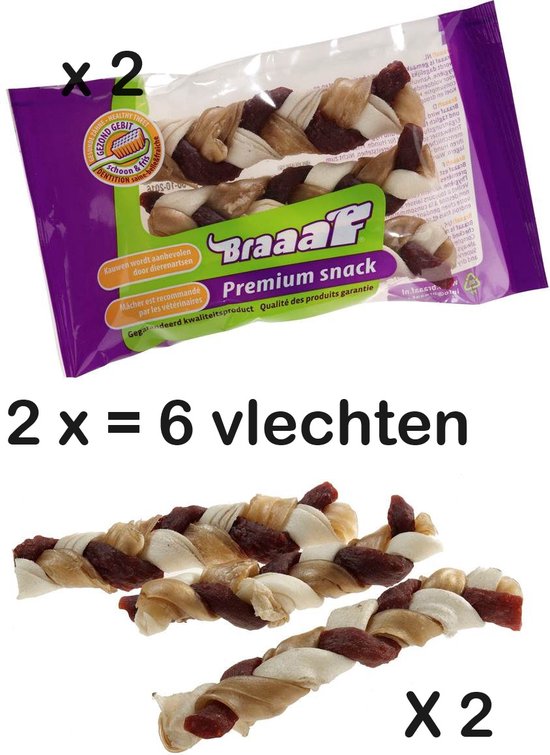 2 X BRAAAF twister tresse petite 12,5 cm RAWHIDE soins dentaires. Les Chiens sont très satisfaits des longues bandes ici, pas des petits morceaux dangereux