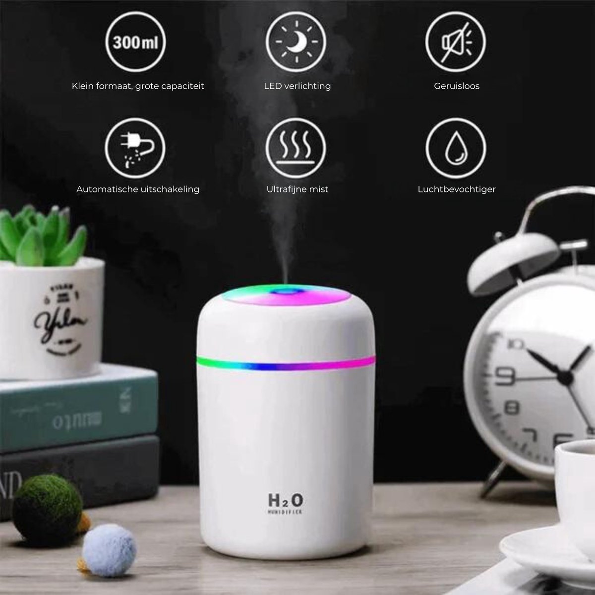 Goedkoopste H2O Mini Aroma Diffuser - Elektrische Luchtbevochtiger - 300ML - Humidifier - Geurverspreider - LED Lamp - USB - Mist Maker - Voor Slaapkamer Thuis Auto - Wit
