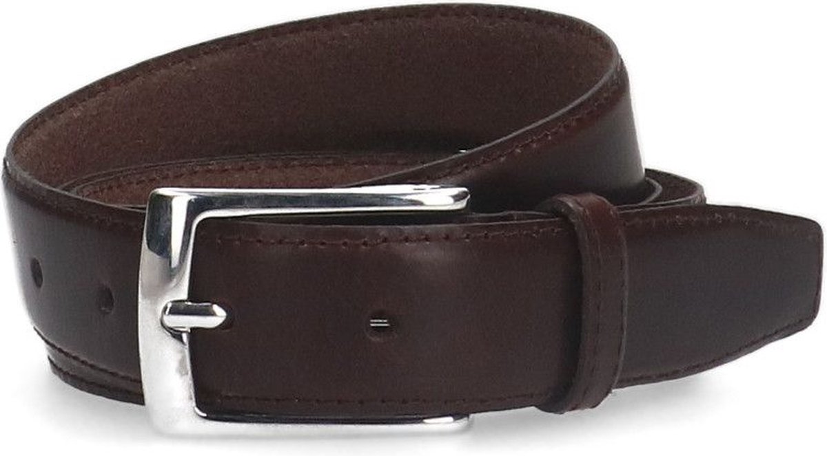 Manfield - Heren - Donkerbruine leren riem - Maat 095