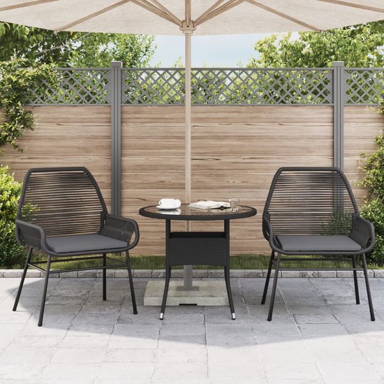 vidaXL - Tuinstoelen - 2 - st - met - kussens - poly - rattan - zwart