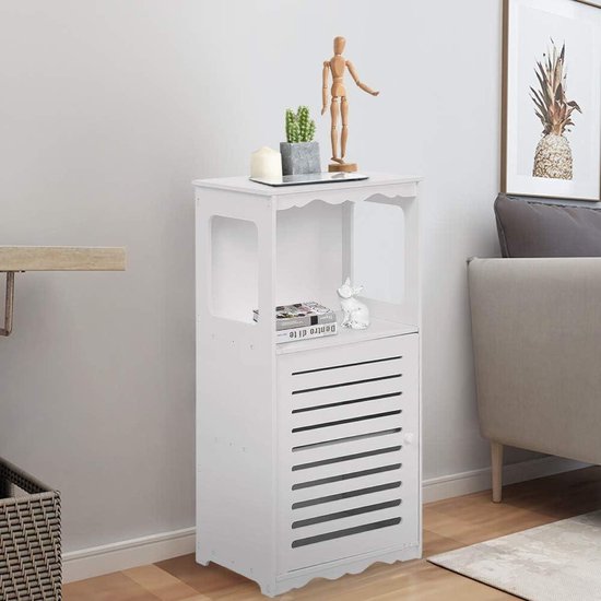 GIANTEX Toiletkast smal, badkamerkast met toiletpapierhouder, twee opbergvakken met deur, staande kast voor badkamer, keuken, woonkamer, 20 x 20 x 66 cm, wit