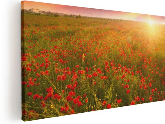 Artaza Canvas Schilderij Rode Klaproos Bloemenveld - Zonsondergang - 60x30 - Foto Op Canvas - Canvas Print