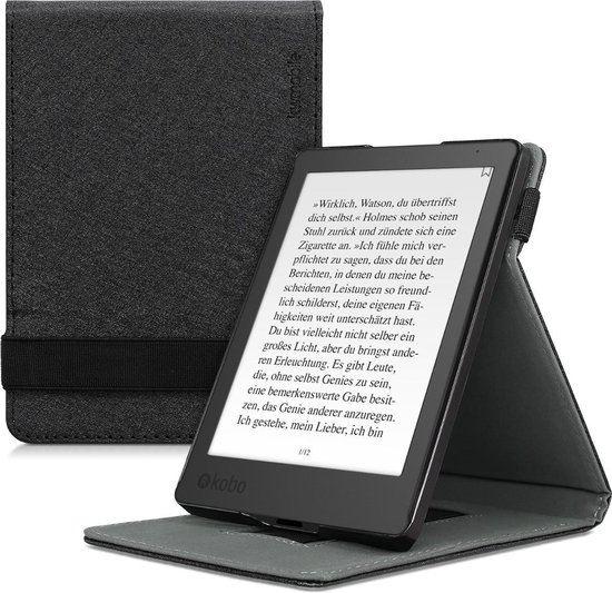 kwmobile e-reader hoesje geschikt voor Kobo Aura Edition 2 hoes - E reader flip case van kunstleer - Ereader cover met handgrip en stand - In zwart van kwmobile — afbeelding 5