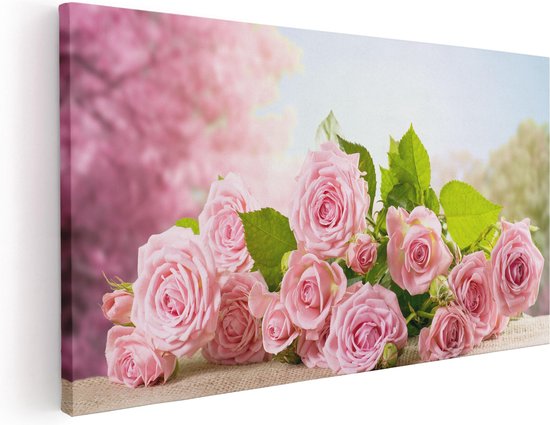 Artaza - Peinture sur toile - Bouquet de Fleurs de roses roses - 80x40 - Photo sur toile - Impression sur toile