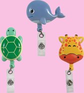 3-Pack Jojo Badgehouder met Trekkoord en Clip - ID Kaart - Cadeau - Dieren 1