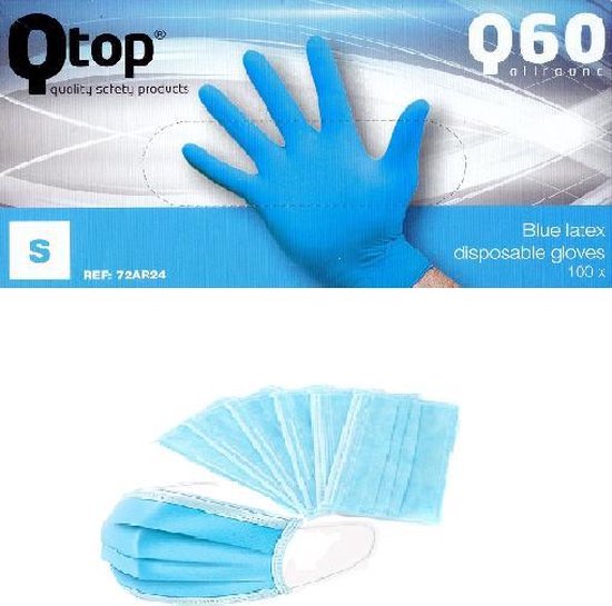 Qtop 100 Latex Small Ongepoederd Blauwe Wegwerp Handschoenen 50